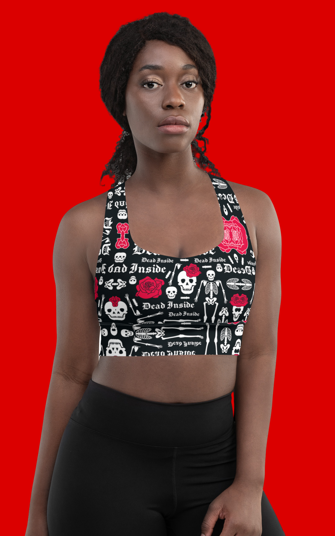 Dead Inside Skull & Roses Longline Sports Bra
